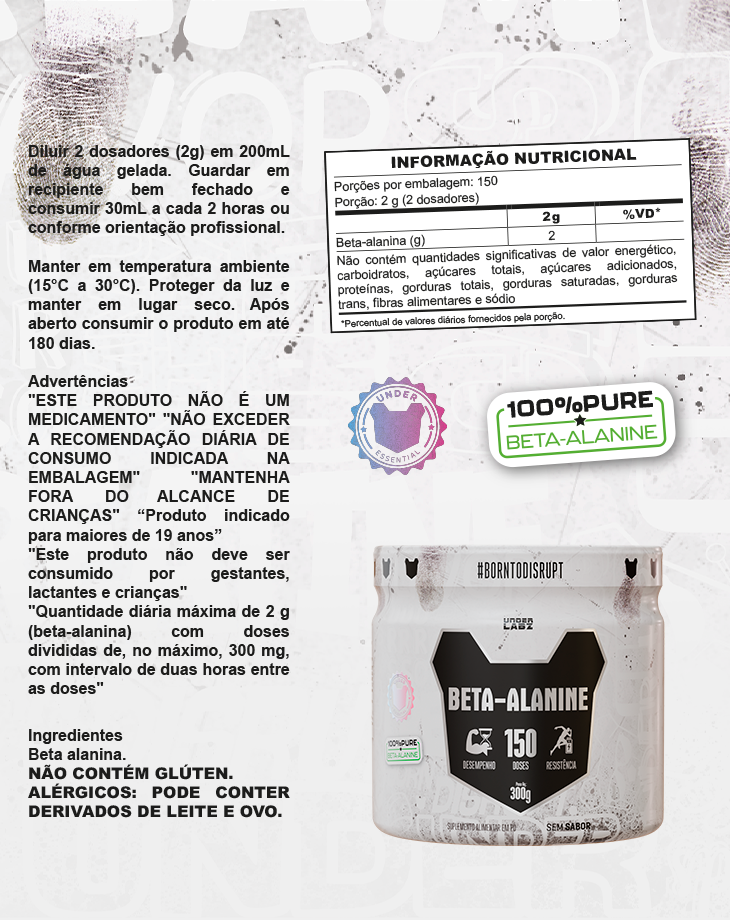 BETA ALANINE BORNTODISRUPT 300G - Loja Oficial Under Labz