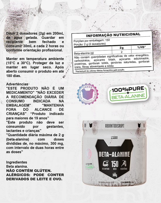 BETA ALANINE BORNTODISRUPT 300G - Loja Oficial Under Labz