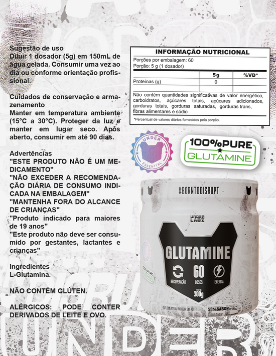 GLUTAMINA 100% PURE BORNTODISRUPT 300G - Loja Oficial Under Labz